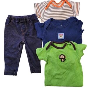 Boy's 3 months set of 3 onesies and 1 blue jeans